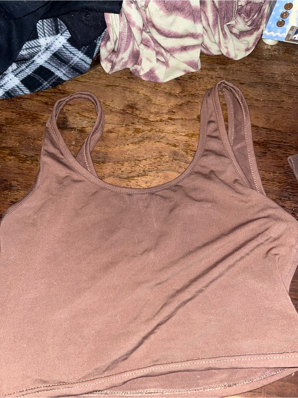 Women's Brown Scoop Neck Tank Top - Stretch Crop Camisole